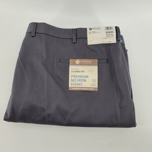 Haggar Premium No Iron Khaki Pants Mens 50x30 Dark Grey Classic Fit Flat Front